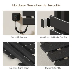 EMKE Sèche-Serviettes Électrique de salle de bain 1000 x 500 mm, Porte-serviettes chauffant électrique, Noir 350W* Sèche-Serviettes Électrique
