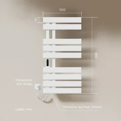 EMKE Sèche-Serviettes Électrique de salle de bain 1000 x 500 mm, Porte-serviettes chauffant électrique, Blanc 350W* Sèche-Serviettes Électrique