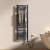 EMKE Sèche-serviettes électrique avec thermostat 120 x 40 cm, radiateur de salle de bain incurvé, gris anthracite, 500 watts* Sèche-Serviettes Électrique