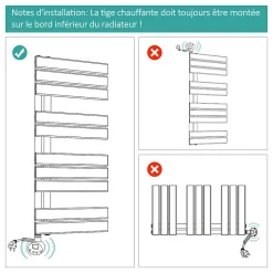 EMKE Sèche-Serviettes Électrique avec élément chauffant thermostat, baguette chauffante minuterie, Anthracite 1599x600mm 1000W* Sèche-Serviettes Électrique