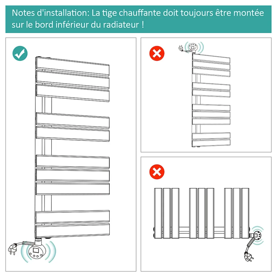 EMKE Sèche-Serviettes Électrique avec élément chauffant thermostat, baguette chauffante minuterie, Anthracite 1599x600mm 1000W* Sèche-Serviettes Électrique