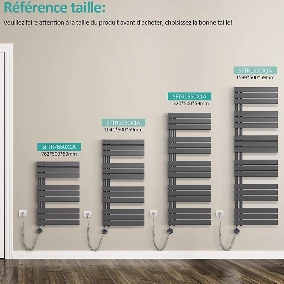 EMKE Sèche-Serviettes Électrique avec élément chauffant thermostat, baguette chauffante minuterie, Anthracite 1599x600mm 1000W* Sèche-Serviettes Électrique