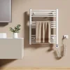 EMKE Sèche-serviettes électrique avec thermostat 75 x 60 cm, radiateur de salle de bain incurvé, blanc brillant, 300 watts