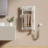 EMKE Sèche-serviettes électrique avec thermostat 75 x 40 cm, radiateur de salle de bain incurvé, blanc brillant, 250 watts* Sèche-Serviettes Électrique