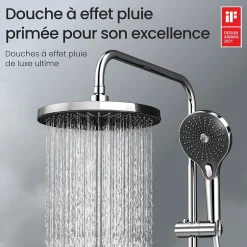 EMKE Système de Douche avec Thermostat, Chrome, Éclairage LED, Douche à Effet Pluie, 3 Modes de Jet, Bec de Sortie Inférieur* Colonne De Douche Thermostatique