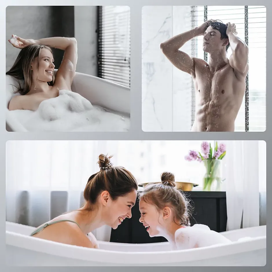 EMKE Système de Douche avec Thermostat, Chrome, Éclairage LED, Douche à Effet Pluie, 3 Modes de Jet, Bec de Sortie Inférieur* Colonne De Douche Thermostatique