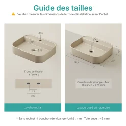 EMKE Vasque à Poser 40 x 50 x 11 cm, Lavabo Rectangulaire en Céramique pour Salle de Bain, Coins Arrondis R, Beige Mat