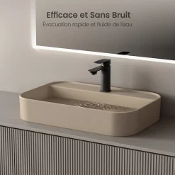 EMKE Vasque à Poser 40 x 50 x 11 cm, Lavabo Rectangulaire en Céramique pour Salle de Bain, Coins Arrondis R, Beige Mat