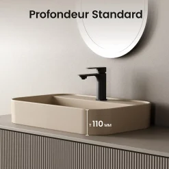 EMKE Vasque à Poser 40 x 50 x 11 cm, Lavabo Rectangulaire en Céramique pour Salle de Bain, Coins Arrondis R, Beige Mat