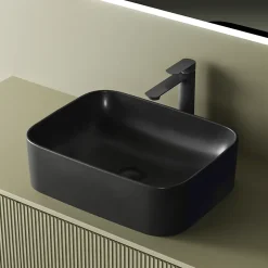 EMKE Vasque à Poser 505 x 380 x 150 mm, Lavabo Rectangulaire en Céramique pour Salle de Bain, Coins Arrondis R, Gris Foncé Mat* Vasque À Poser