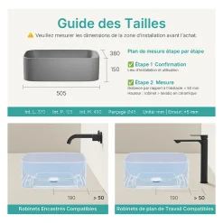 EMKE Vasque à Poser 505 x 380 x 150 mm, Lavabo Rectangulaire en Céramique pour Salle de Bain, Coins Arrondis R, Gris Foncé Mat* Vasque À Poser