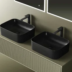 EMKE Vasque à Poser 505 x 380 x 150 mm, Lavabo Rectangulaire en Céramique pour Salle de Bain, Coins Arrondis R, Gris Foncé Mat* Vasque À Poser