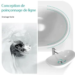 EMKE Vasque à Poser en céramique 35x27x11cm, Lavabo salle de bain Ovale, Lavabo à poser blanc brillant* Vasque À Poser