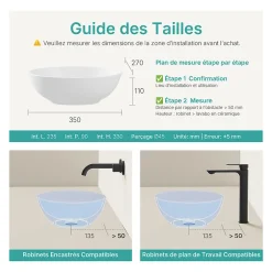 EMKE Vasque à Poser en céramique 35x27x11cm, Lavabo salle de bain Ovale, Lavabo à poser blanc brillant* Vasque À Poser