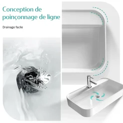 EMKE Vasque à Poser en céramique 40x40x11cm, Lavabo Carré avec robinet trou prépercé, Lavabo à poser blanc brillant