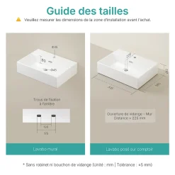 EMKE Vasque à Poser en céramique 51,5x36,5x13cm, Lavabo rectangulaire avec robinet trou prépercé, Lavabo à poser blanc brillant* Vasque À Poser
