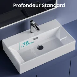 EMKE Vasque à Poser en céramique 51,5x36,5x13cm, Lavabo rectangulaire avec robinet trou prépercé, Lavabo à poser blanc brillant* Vasque À Poser