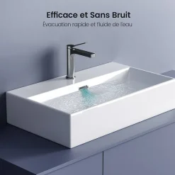 EMKE Vasque à Poser en céramique 51,5x36,5x13cm, Lavabo rectangulaire avec robinet trou prépercé, Lavabo à poser blanc brillant* Vasque À Poser