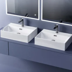 EMKE Vasque à Poser en céramique 51,5x36,5x13cm, Lavabo rectangulaire avec robinet trou prépercé, Lavabo à poser blanc brillant* Vasque À Poser