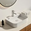 EMKE Vasque à Poser en céramique 50x40x11cm, Lavabo rectangulaire avec robinet trou prépercé, Lavabo à poser blanc brillant* Vasque À Poser