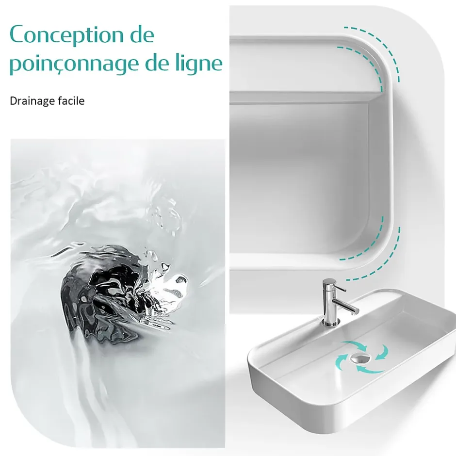EMKE Vasque à Poser en céramique 50x40x11cm, Lavabo rectangulaire avec robinet trou prépercé, Lavabo à poser blanc brillant* Vasque À Poser