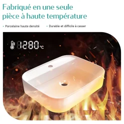 EMKE Vasque à Poser en céramique 50x40x11cm, Lavabo rectangulaire avec robinet trou prépercé, Lavabo à poser blanc brillant* Vasque À Poser