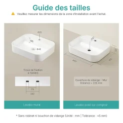 EMKE Vasque à Poser en céramique 50x40x11cm, Lavabo rectangulaire avec robinet trou prépercé, Lavabo à poser blanc brillant* Vasque À Poser