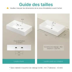 EMKE Vasque à Poser en céramique 60x36x13cm, Lavabo rectangulaire avec robinet trou prépercé, Lavabo à poser blanc brillant