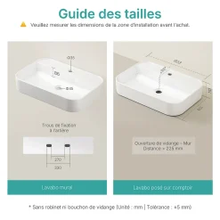 EMKE Vasque à Poser en céramique 60x40x11cm, Lavabo rectangulaire avec robinet trou prépercé, Lavabo à poser blanc brillant* Vasque À Poser