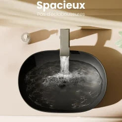 EMKE Vasque à Poser Ovale, 600 x 415 x 135 mm, Lavabo en Céramique de Salle de Bain, Noir Mat* Vasque À Poser