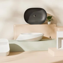 EMKE Vasque à Poser Ovale, 600 x 415 x 135 mm, Lavabo en Céramique de Salle de Bain, Noir Mat* Vasque À Poser