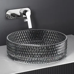 EMKE Vasque à Poser Ronde, 360 x 360 x 112 mm, Lavabo en Verre Noir, Design Montage sur Comptoir