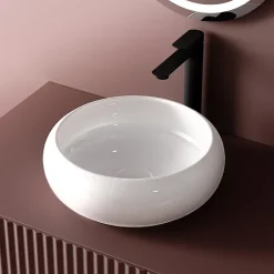 EMKE Vasque à Poser Ronde 360 x 360 x 120mm, Lavabo de Salle de Bain en Céramique, Montage sur Comptoir, Blanc Brillant