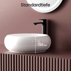 EMKE Vasque à Poser Ronde 360 x 360 x 120mm, Lavabo de Salle de Bain en Céramique, Montage sur Comptoir, Blanc Brillant