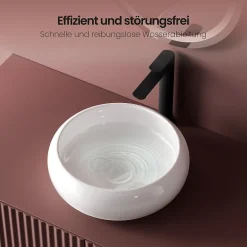 EMKE Vasque à Poser Ronde 360 x 360 x 120mm, Lavabo de Salle de Bain en Céramique, Montage sur Comptoir, Blanc Brillant