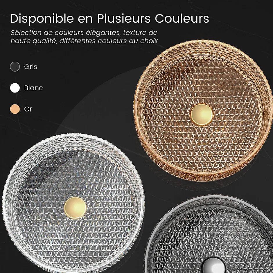 EMKE Vasque à Poser Ronde, 360 x 360 x 112 mm, Lavabo en Verre Transparent, Design Montage sur Comptoir