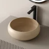 EMKE Vasque à Poser Ronde Incurvée 360 x 360 x 120mm, Lavabo de Salle de Bain en Céramique, Montage sur Comptoir, Beige mat* Vasque À Poser