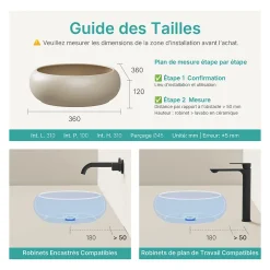EMKE Vasque à Poser Ronde Incurvée 360 x 360 x 120mm, Lavabo de Salle de Bain en Céramique, Montage sur Comptoir, Beige mat* Vasque À Poser