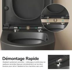 EMKE WC Suspendu Noir Mat en Céramique, Sans Bord, Double Chasse, Abattant UF Amovible Frein de Chute 360x365x490 mm* Wc Suspendu