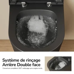 EMKE WC Suspendu Noir Mat en Céramique, Sans Bord, Double Chasse, Abattant UF Amovible Frein de Chute 360x365x490 mm* Wc Suspendu