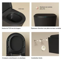 EMKE WC Suspendu Noir Mat en Céramique, Sans Bord, Double Chasse, Abattant UF Amovible Frein de Chute 360x365x490 mm* Wc Suspendu