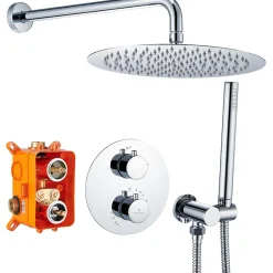 Homelody Encastré Colonne de Douche Thermostatique Système de Douche Rond Grande Douche de Tête Set de Douche Encastrée en Laiton Chromé* Colonne De Douche Encastrable