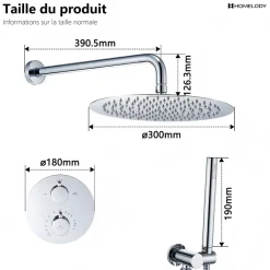 Homelody Encastré Colonne de Douche Thermostatique Système de Douche Rond Grande Douche de Tête Set de Douche Encastrée en Laiton Chromé* Colonne De Douche Encastrable