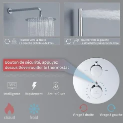 Homelody Encastré Colonne de Douche Thermostatique Système de Douche Rond Grande Douche de Tête Set de Douche Encastrée en Laiton Chromé* Colonne De Douche Encastrable