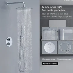 Homelody Encastré Colonne de Douche Thermostatique Système de Douche Rond Grande Douche de Tête Set de Douche Encastrée en Laiton Chromé* Colonne De Douche Encastrable