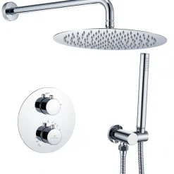 Homelody Encastré Colonne de Douche Thermostatique Système de Douche Rond Grande Douche de Tête Set de Douche Encastrée en Laiton Chromé* Colonne De Douche Encastrable