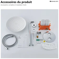 Homelody Encastré Colonne de Douche Thermostatique Système de Douche Rond Grande Douche de Tête Set de Douche Encastrée en Laiton Chromé* Colonne De Douche Encastrable