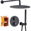 Homelody Encastré Ensemble de Douche Thermostatique Colonne de Douche Noir Système de douche Corps en Laiton* Colonne De Douche Encastrable