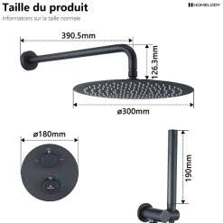 Homelody Encastré Ensemble de Douche Thermostatique Colonne de Douche Noir Système de douche Corps en Laiton* Colonne De Douche Encastrable