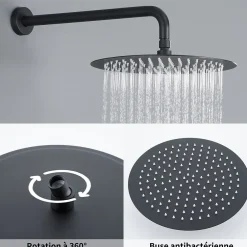 Homelody Encastré Ensemble de Douche Thermostatique Colonne de Douche Noir Système de douche Corps en Laiton* Colonne De Douche Encastrable